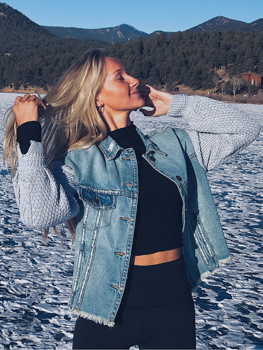 Denim Jacket with Sweater Sleeves